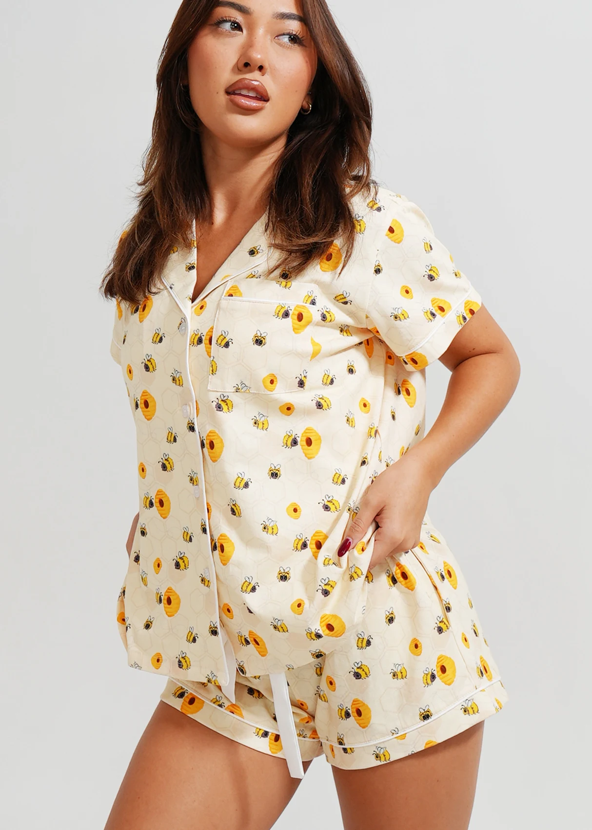 Night Sweet Thing Yellow Bumble Bees cotton pajama set